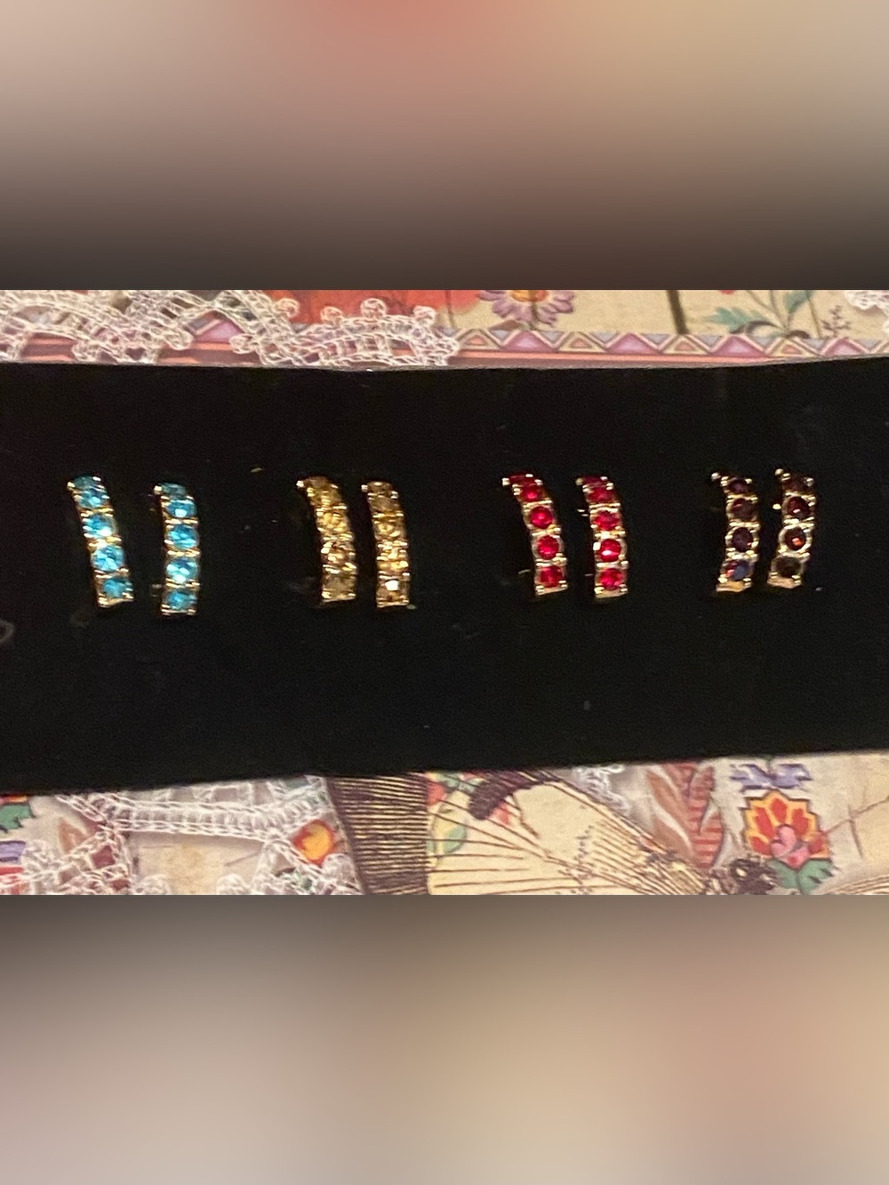 JTV Gold Tone Multi-Color Crystal Huggie Hoop Earring Lot Set of 5 Pairs
